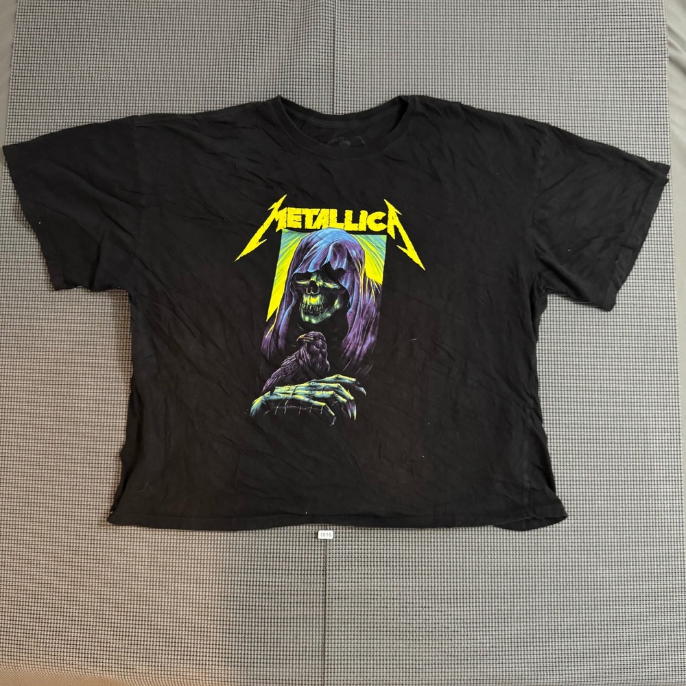 Metallica Grim Reaper Raven Graphic Crop Top Black Cotton Band Tee 2XL